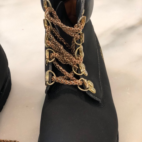Timberland Black Boots Gold Chain Laces 